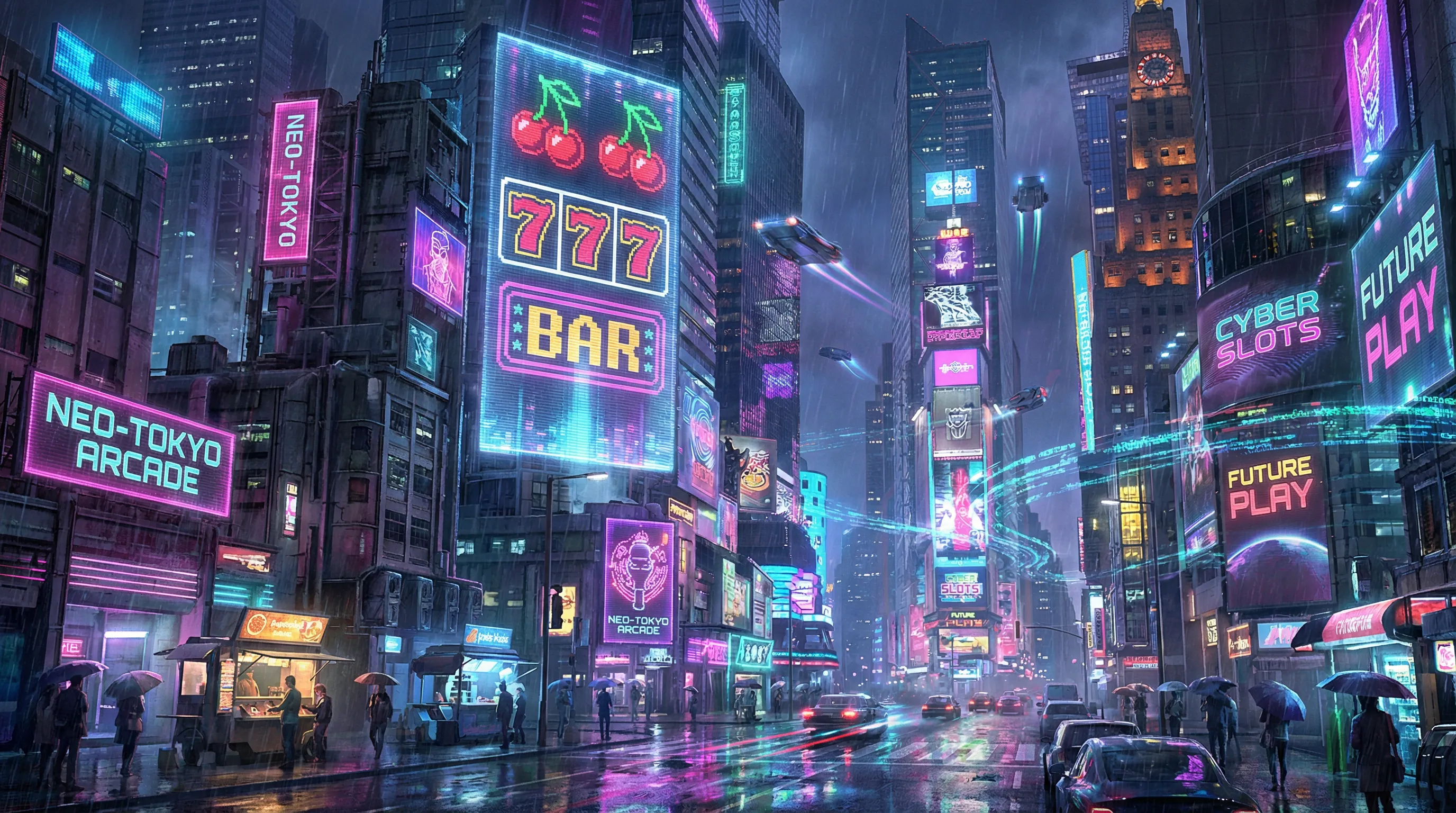 财神捕鱼 赛博朋克不夜城全景 - 复古街机娱乐城